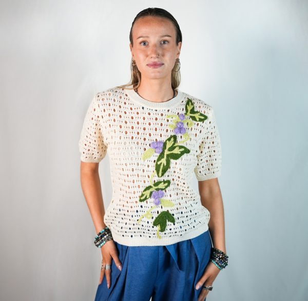 T-Shirt in Lino e Lana Crochet Bianca