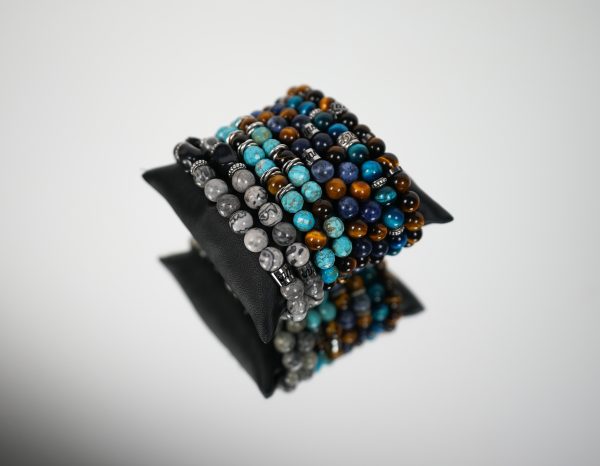 Bracciale Elastico con Base in Pietre Naturali 8 mm Turchese - immagine 3