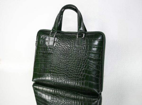 Borsa per Laptop Crocodile in Velluto Verde