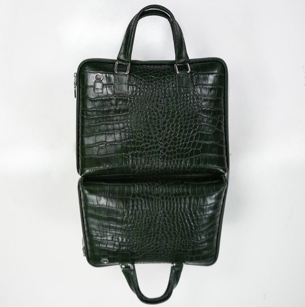 Borsa per Laptop Crocodile in Velluto Verde - immagine 2