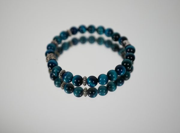 Bracciale Elastico con Base in Pietre Naturali 8 mm Blu