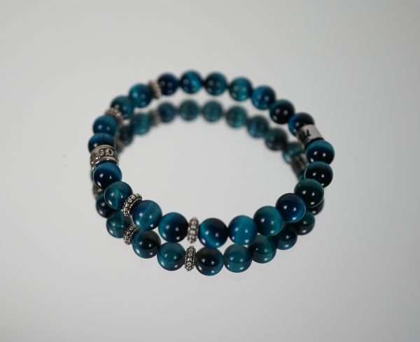 Bracciale Elastico con Base in Pietre Naturali 8 mm Blu - immagine 2