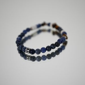 Bracciale Elastico con Base in Pietre Naturali 6 mm Blu