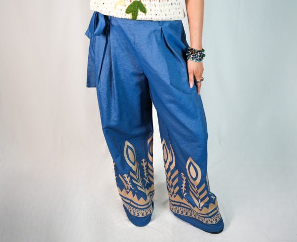 Pantaloni Blu a Gamba Larga Floral