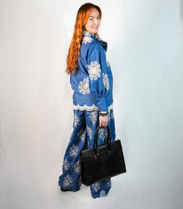 Blue Blouse Boho with Bow Tie - Image 5