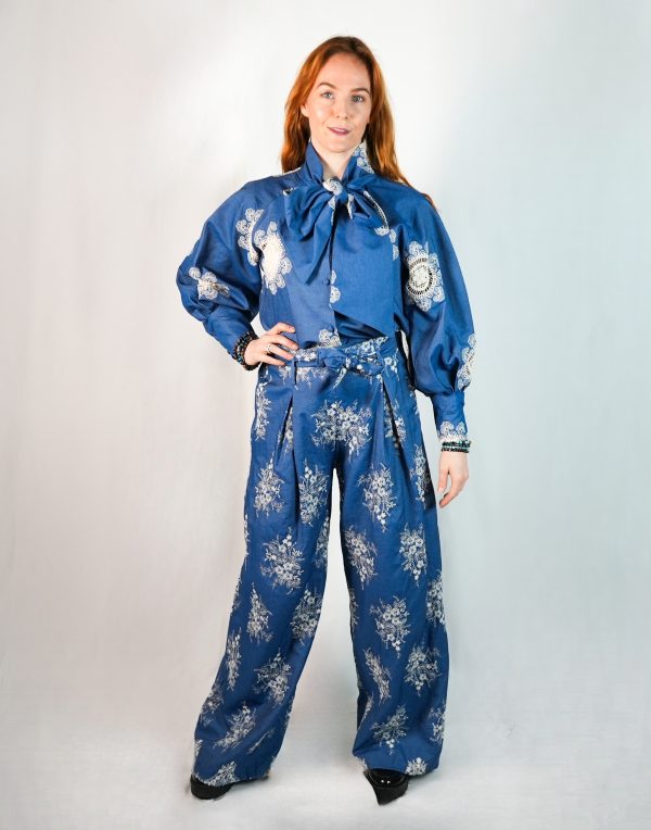 Blue Blouse Boho with Bow Tie - Image 3