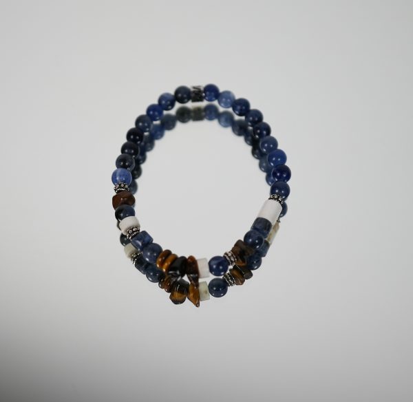 Bracciale Elastico con Base in Pietre Naturali 6 mm Blu - immagine 2
