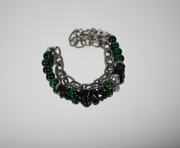 Bracciale e Collana a Doppio Giro Verde Scuro