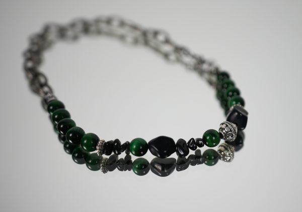 Bracciale e Collana a Doppio Giro Verde Scuro - immagine 2