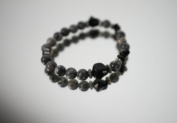 Bracciale Elastico con Base in Pietre Naturali 8 mm Grigio