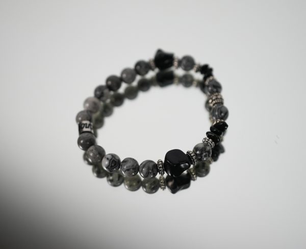 Bracciale Elastico con Base in Pietre Naturali 8 mm Grigio - immagine 2