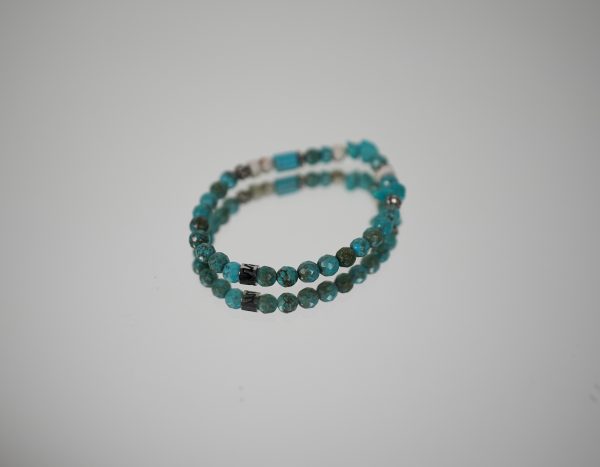 Bracciale Elastico con Base in Pietre Naturali 6 mm Turchese - immagine 2