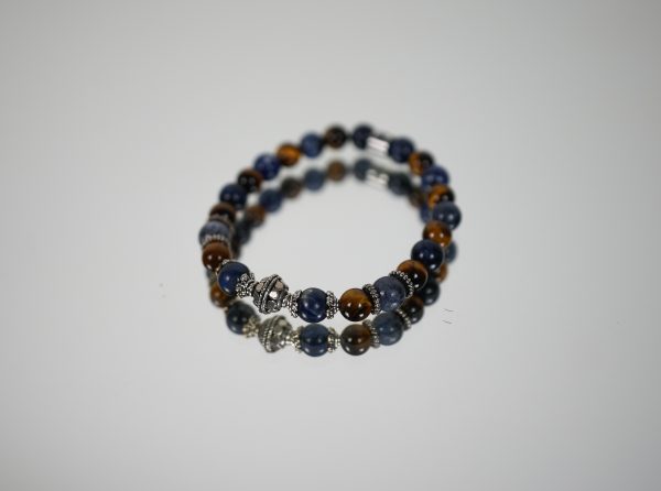 BRACCIALE ELASTICO CON BASE IN PIETRE NATURALI 8 MM Marrone e blu - immagine 3