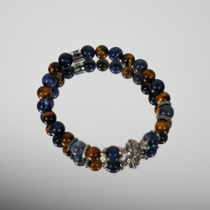 BRACCIALE ELASTICO CON BASE IN PIETRE NATURALI 8 MM Marrone e blu