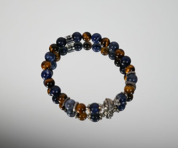 BRACCIALE ELASTICO CON BASE IN PIETRE NATURALI 8 MM Marrone e blu