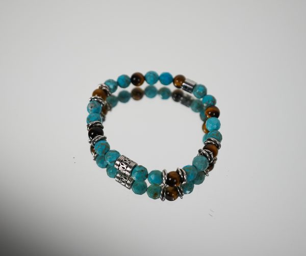 Bracciale Elastico con Base in Pietre Naturali 8 mm Turchese