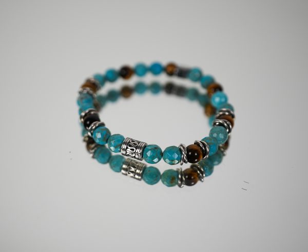 Bracciale Elastico con Base in Pietre Naturali 8 mm Turchese - immagine 2